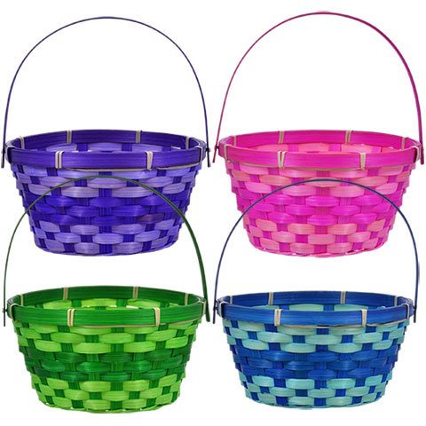 Greenbrier (4) Round Woven Bamboo Easter Baskets with Hinged Handles