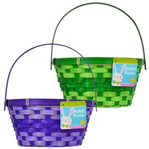 Greenbrier (4) Round Woven Bamboo Easter Baskets with Hinged Handles