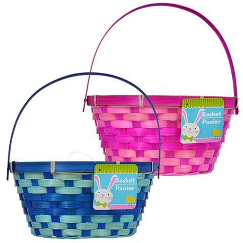 Greenbrier (4) Round Woven Bamboo Easter Baskets with Hinged Handles