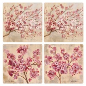coasterstone cherry blossoms absorbent coasters, 4-1/4-inch, set of 4