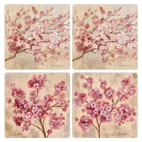 CoasterStone Cherry Blossoms Absorbent Coasters, 4-1/4-Inch, Set of 4