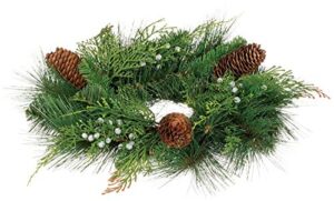 13 inch diameter christmas mixed pine pillar candle ring with cedar, berries and pine cones