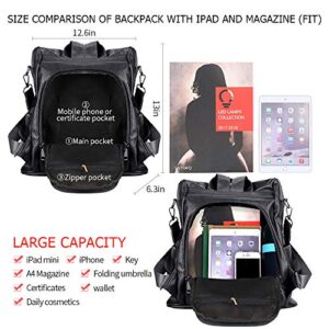 ROOSALANCE Women's Backpack Handbags Fashion Waterproof Leather Travel Shoulder Bags Ladies Black
