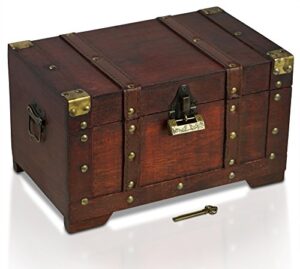 brynnberg – pirate treasure chest storage box – miami 11×6.7×6.3 – durable wooden treasure chest with lock – unique handmade decorative wood storage box – vintage wood chest box – the best gift