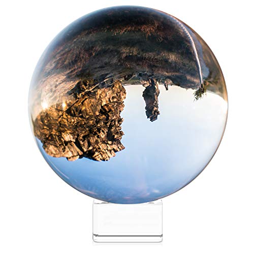 Navaris Crystal Clear Glass Ball - 130mm Transparent K9 Globe for Meditation Divination - Photo Sphere Prop for Art Decor, Photography w/Stand