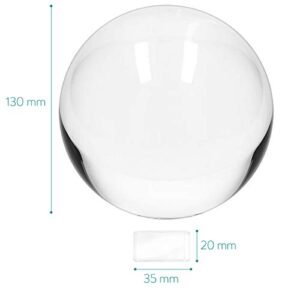 Navaris Crystal Clear Glass Ball - 130mm Transparent K9 Globe for Meditation Divination - Photo Sphere Prop for Art Decor, Photography w/Stand