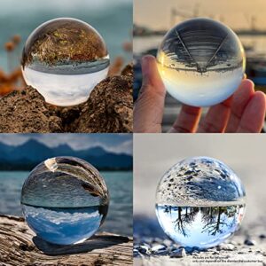 Navaris Crystal Clear Glass Ball - 130mm Transparent K9 Globe for Meditation Divination - Photo Sphere Prop for Art Decor, Photography w/Stand