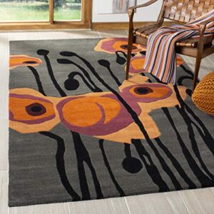safavieh soho collection 5′ x 8′ grey/orange soh853b handmade abstract premium wool & viscose area rug
