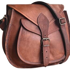 RUSTIC TOWN 11 inch Small Brown Leather Crossbody Satchel Bag Vintage Purses Handbags for Women