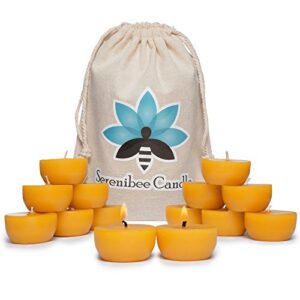 beeswax tea light candles – 100% pure beeswax with one reusable glass candle holder and reusable cotton bag eco friendly gift set(12)