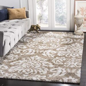 safavieh florida shag collection 5’3″ x 7’6″ beige/cream sg460 damask non-shedding living room bedroom dining room entryway plush 1.2-inch thick area rug