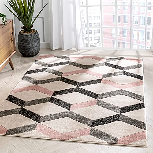 Well Woven Mandy Blush Pink Modern Geometric Zigzag Stripes Pattern Area Rug 5x7 (5'3" x 7'3")