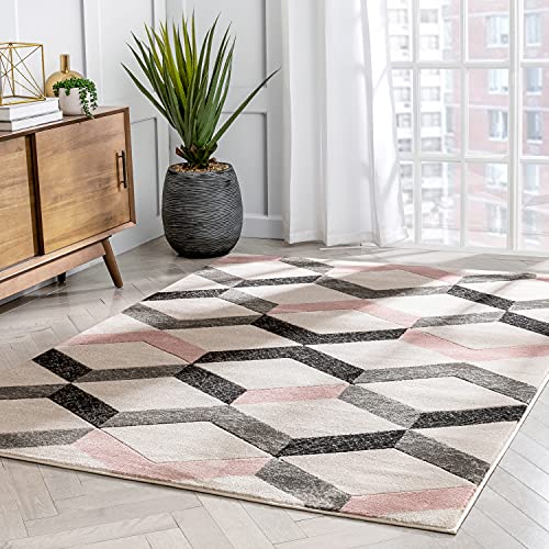 Well Woven Mandy Blush Pink Modern Geometric Zigzag Stripes Pattern Area Rug 5x7 (5'3" x 7'3")