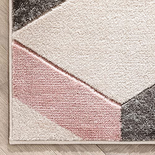 Well Woven Mandy Blush Pink Modern Geometric Zigzag Stripes Pattern Area Rug 5x7 (5'3" x 7'3")