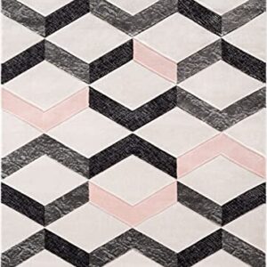 Well Woven Mandy Blush Pink Modern Geometric Zigzag Stripes Pattern Area Rug 5x7 (5'3" x 7'3")