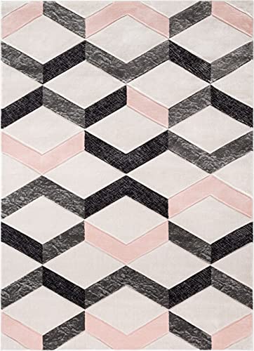 Well Woven Mandy Blush Pink Modern Geometric Zigzag Stripes Pattern Area Rug 5x7 (5'3" x 7'3")