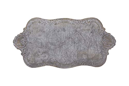 Creative Co-Op Decorative Tin Metal Tray with Distressed Finish, 17.75" L x 10.5" W x 1.5" H, Grey