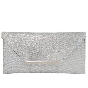 jnb glitter cocktail party clutch, silver