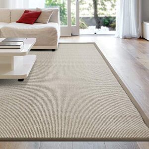 icustomrug zara synthetic sisal collection area rug and custom size runners, softer than natural sisal rug, stain resistant & easy to clean beautiful border rug in beige 5′ x 8′