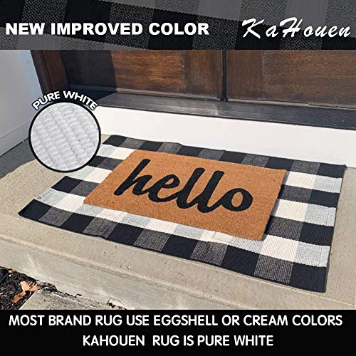 KaHouen Cotton Buffalo Check Rug 27.5 x 43 Inches, Buffalo Plaid Rug, Washable Hand-Woven Outdoor Checkered Rugs for Layered Door Mats/Kitchen/Farmhous (Christmas Porch Decor Mat)