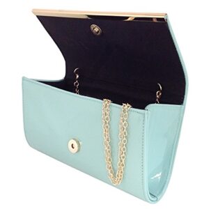 JNB Faux Patent Leather Glossy Candy Clutch, Mint