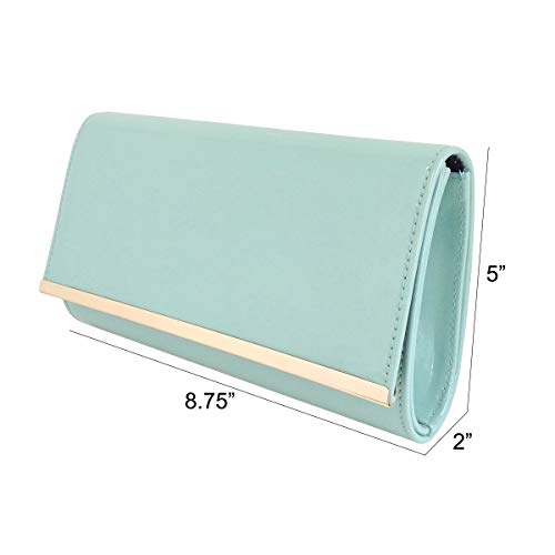 JNB Faux Patent Leather Glossy Candy Clutch, Mint