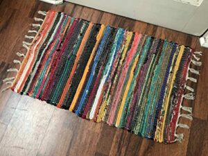 about home handwoven multicolored rag rug for living room, kitchen floor 20″x 32″
