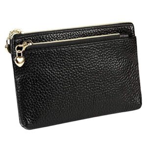 women’s genuine leather coin purse zipper pocket size pouch change wallet, black