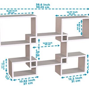 Modern Wall Mounted Square Shaped Floating Shelves – Set of 5 Square Shelves for Bathroom, Bedroom, Living Room & More - Screws and Anchors Included – Rustic Wall Décor Display for Home - White