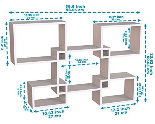 Modern Wall Mounted Square Shaped Floating Shelves – Set of 5 Square Shelves for Bathroom, Bedroom, Living Room & More - Screws and Anchors Included – Rustic Wall Décor Display for Home - White