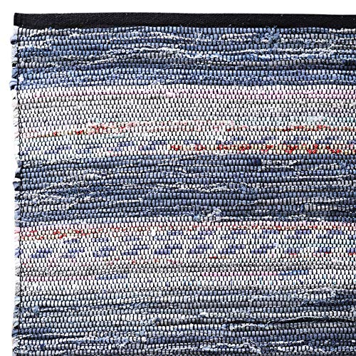 100% Cotton Rag Rug 24x36 - Multicolor Denim Chindi Rug - Hand Woven & Reversible for Living Room Kitchen Entryway Rug - Multi Color