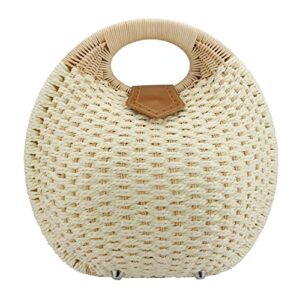 puedo women shell shape straw bag rattan woven beach handbags summer straw tote bag (white)