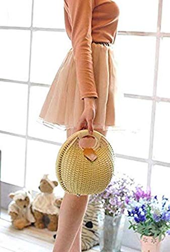 Puedo Women Shell Shape Straw Bag Rattan Woven Beach Handbags Summer Straw Tote Bag (White)