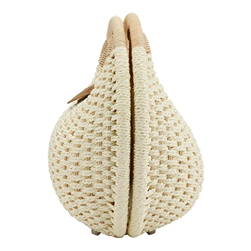 Puedo Women Shell Shape Straw Bag Rattan Woven Beach Handbags Summer Straw Tote Bag (White)