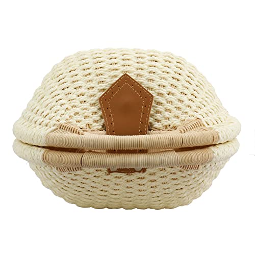 Puedo Women Shell Shape Straw Bag Rattan Woven Beach Handbags Summer Straw Tote Bag (White)