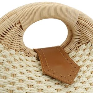 Puedo Women Shell Shape Straw Bag Rattan Woven Beach Handbags Summer Straw Tote Bag (White)