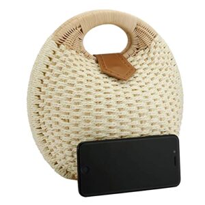 Puedo Women Shell Shape Straw Bag Rattan Woven Beach Handbags Summer Straw Tote Bag (White)