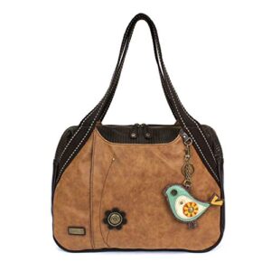 chala large bowling tote bag with coin purse brown (bird ii)
