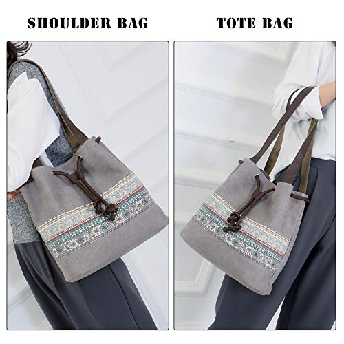 ArcEnCiel Canvas Tote Bag for Women Shoulder Purse Beach Handbags Work School Travel Shopping Pack (Gray)