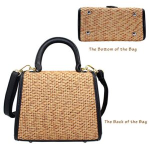 boshiho Retro Straw Woven Handbag Womens Small Cross Body Bag Shoulder Messenger Satchel (Black)