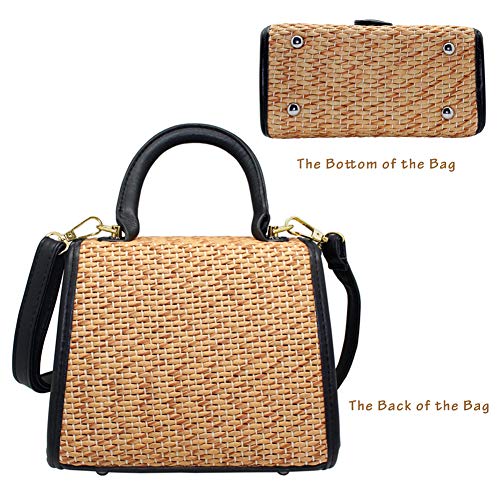 boshiho Retro Straw Woven Handbag Womens Small Cross Body Bag Shoulder Messenger Satchel (Black)