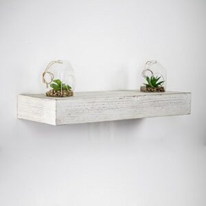 American Art Décor Rustic Whitewashed Wood Floating Wall Shelf Vintage Farmhouse Decor - Small