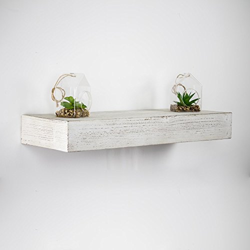 American Art Décor Rustic Whitewashed Wood Floating Wall Shelf Vintage Farmhouse Decor - Small