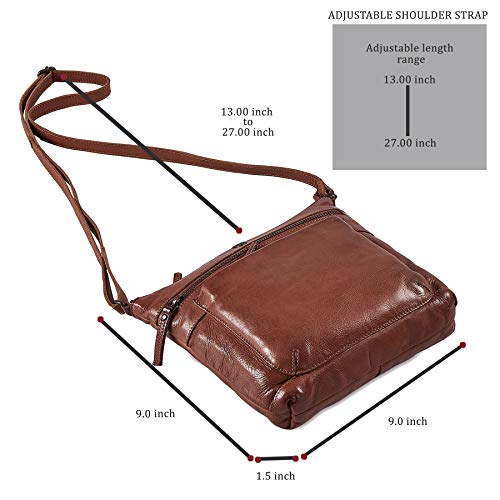 Cochoa Women's Real Leather Small Triple Zip Crossbody Bags Purse Travel Bag