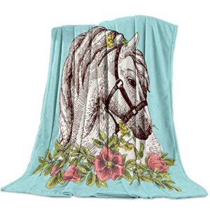 fleece blanket throw size animal boho horse poppy wreath equestrian lightweight super soft cozy luxury bed blanket microfiber for all season bed couch sofa 40 x 50 inch