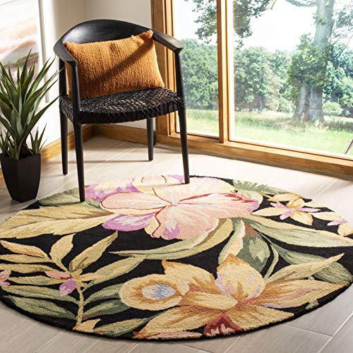 SAFAVIEH Chelsea Collection 8' Round Black HK212B Hand-Hooked French Country Wool Area Rug