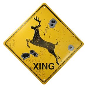 deer crossing sign/bullet holes/rustic hunting cabin lodge street road decor new