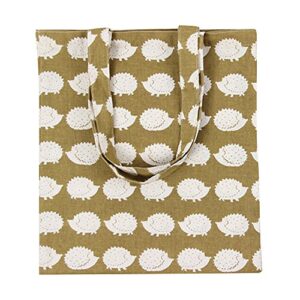 nuni women’s cute hedgehog print canvas tote bag olive, zip closure, medium