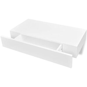 onlinegymshop cb19469 mdf floating wall display shelf 1 drawer book & dvd storage44; white