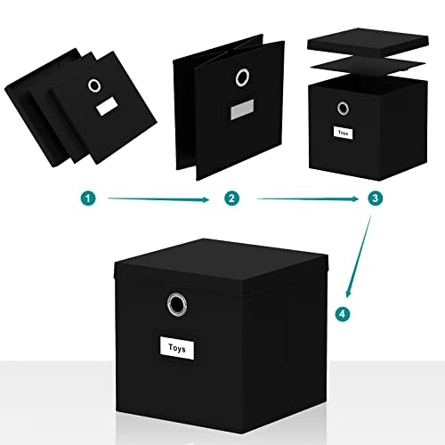 Pezin & Hulin Collapsible Fabric Storage Cubes with Lids, Foldable Cube Storage Bins for Closet Organzier, Lidded Home Storage Boxes with Label Cards, 6-Pack, Black (11×11×11 inches)